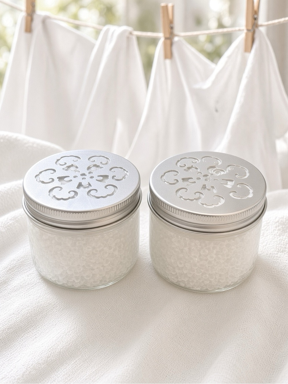 (2) Fresh Linen Odor Eliminator Aroma Bead Jar | Litter Trash Closet Bath